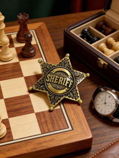 复古西部警长金属徽章 - 精雕细琢的经典牛仔风格，适合主题派对、节日和牛仔装扮，可作为收藏品、角色扮演装饰品和乡村家居摆件，是馈赠亲朋好友的理想礼物。