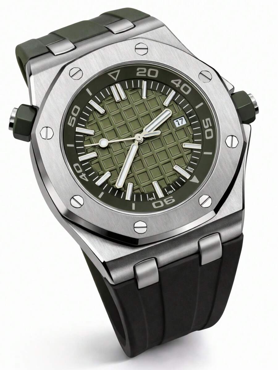 Men's Sports Watch With Battery And Simulated Automatic Design - Verde oscuro - Ver 1