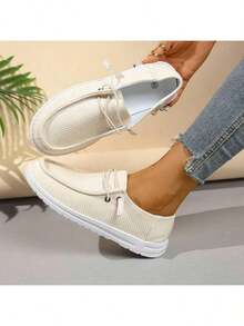 Women's Casual Corduroy Loafers - Slip-On Comfort Shoes With Elastic Laces, Lightweight Walking Sneakers For Daily Wear - Beige Upgraded Version - View 4