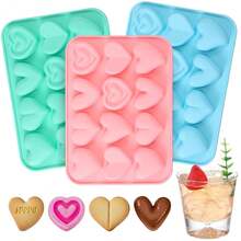 3 Pcs Heart Shaped Silicone Molds Nonstick Heart Chocolate Muffin Molds For Galentine Valentine's Day Candy, Brownies, Tartlets, Soaps, Pudding, Dessert BaFKing(Large,12 Holes,Pink,Blue,Gre1en) - 粉紅色大號 - 查看 1