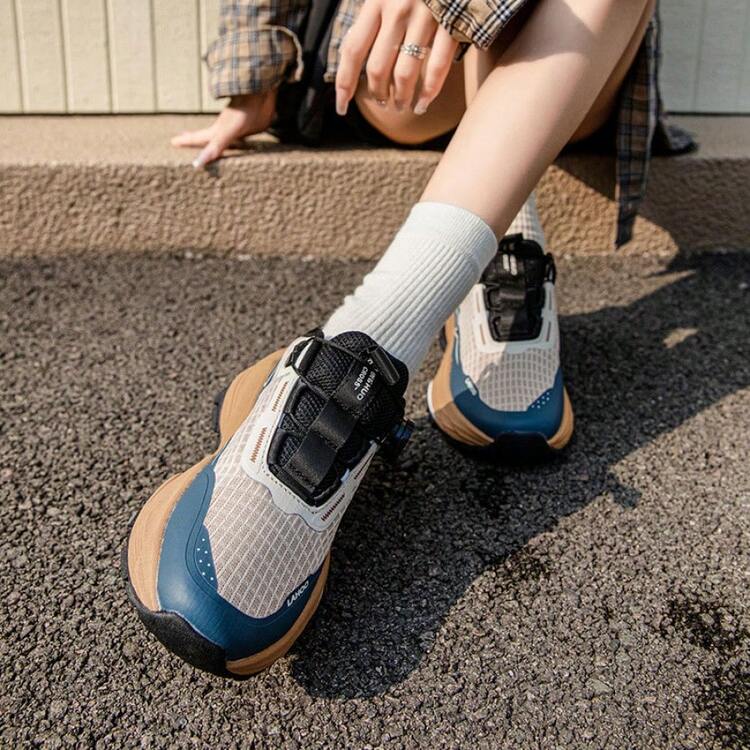 Men's Rotary Buckle Outdoor Couple Shoes, Lace-Up Breathable Mesh Casual Sports Shoes, Suitable For Hiking - Lime Blue - View 7