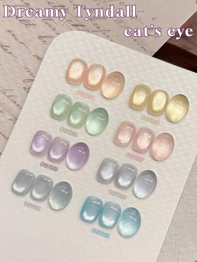 Miss Leia 9支装 15ml 春夏美甲 Tyndall 猫眼凝胶指甲油 美白高密度月光白 小灯泡水晶猫眼指甲油 流行色凝胶指甲油 初学者美甲 UV LED固化 可浸泡 半永久 适合美容院美甲沙龙套装 DIY 家居度假海滩 女士礼物 美甲用品