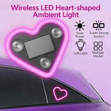 Car LED Ambient Light, Solar-Powered Heart-Shaped LED Neon Light, Solar-Powered Heart-Shaped Atmosphere Light With 3 Modes, IP65 Waterproof, For Romantic Car Interior And Outdoor Decor - YÊU - Xem 1