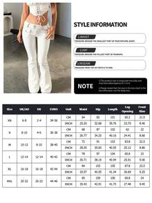 Women Stretch White Low-Rise Flared Jeans, Vintage Streetwear Style,2026 Spring And Summer, New Year And Valentine. Casual - White - View 5