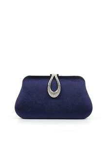 Sparkling Velvet Evening Clutch | Plush Rhinestone Purse For Wedding & Party | Formal Prom Dinner Bag - Navy Blue - View 2
