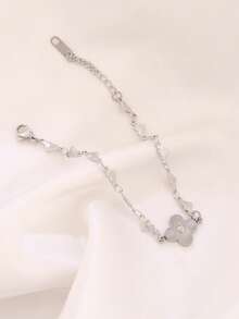 1pc Stainless Steel Clover Pendant Bracelet Fashion 18K Gold Plated Heart Chain Bracelets For Women Waterproof Jewelry - Bracelet - View 2