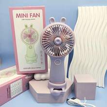 Ventilador portátil de oído de conejo con soporte para móvil, modelo recargable, mini ventilador de tres velocidades ajustables en la mesa. - Verde claro - Ver 3