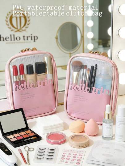 1pc Women's Large Capacity Makeup Bag, High-End Business Travel Skincare Toiletry Bag, Essential For Holidays, Transparent & Waterproof, Compact & Lightweight Cosmetic Pouch