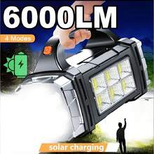 Senter Portabel Bertenaga Tinggi yang Dapat Diisi Ulang USB, Lampu LED Tenaga Surya dengan Lampu Kerja COB, 4 Mode, Pengisian Daya untuk Ponsel, Lampu Kemah Luar Ruangan, Tahan Air, Penerangan Darurat untuk Rumah - Hitam - View 2