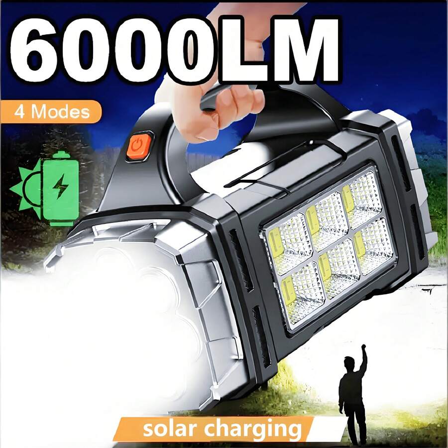 Senter Portabel Bertenaga Tinggi yang Dapat Diisi Ulang USB, Lampu LED Tenaga Surya dengan Lampu Kerja COB, 4 Mode, Pengisian Daya untuk Ponsel, Lampu Kemah Luar Ruangan, Tahan Air, Penerangan Darurat untuk Rumah