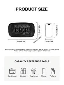 Dior Túi đựng mỹ phẩm lưới màu đen thêu - Túi đựng đồ trang điểm di động, phù hợp với các loại mỹ phẩm nhỏ, son môi và cọ trang điểm, cần thiết cho du lịch, trường học, kỳ nghỉ, có khóa kéo. - màu đen - Xem 7