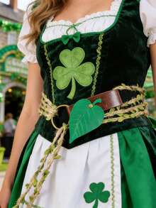 1件女士时尚优雅腰链，亚麻腰绳搭配PU皮革绿色叶子形腰带，派对礼服配饰 - 綠色ZSJ-274LS ZSJ-271 - 查看 1