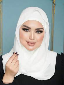 1件装女士纯色简约百搭速戴头巾，套头式设计，方便快捷佩戴，纯色简约休闲优雅经典百搭，内置雪纺围巾，柔软雪纺面料，舒适透气，适合日常佩戴、海滩、度假、旅行等场合。 - 彩色 - 查看 7