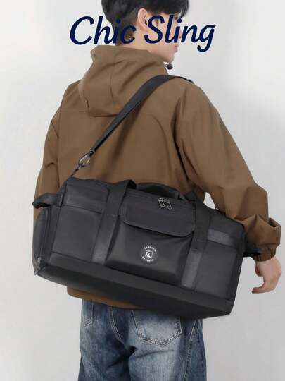 SHILAN 大容量圆筒旅行包，耐磨防水健身包，手提/斜挎两用包，适合短途商务旅行，带水壶隔层，多口袋设计，通勤/旅行/健身两用包