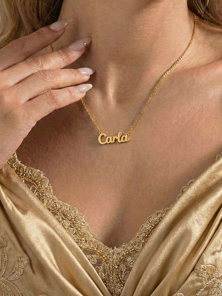 1pc Gold Letter Pendant Necklace, Minimalist Delicate Style Jewelry, Suitable For Dates, Gifts, Daily Wear (OPP Bag Packaging) - Gold - View 1