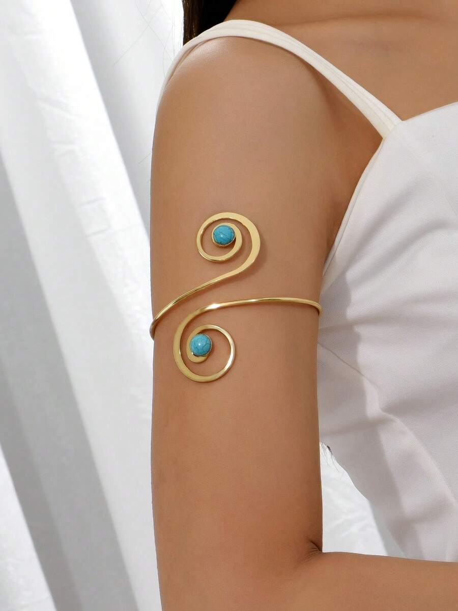 Un brazalete geométrico hueco de estilo europeo y americano con personalidad exagerada, simple y ajustable, adecuado para vacaciones en la playa - Multicolor - Ver 1