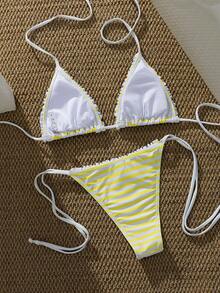 Bộ bikini chấm bi và kẻ caro kiểu retro dành cho nữ, thích hợp cho các buổi đi chơi, kỳ nghỉ, lễ hội âm nhạc, tiệc bể bơi, lễ hội hóa trang và các dịp hè khác ở bãi biển. - Vàng chanh - Xem 7