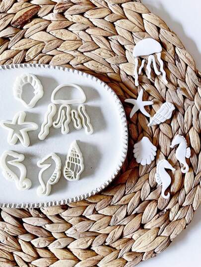 Ocean Creature Polymer Clay Cutters, White Seahorse & Jellyfish Shapes, Craft Tools For DIY Earrings Summer Jewelry Beach Lover Gifts