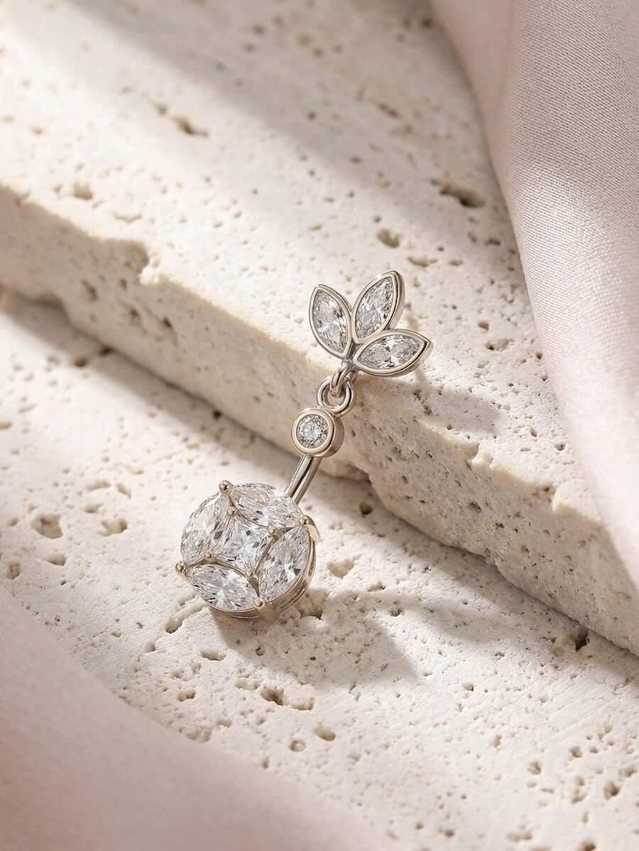 Piercing de ombligo chapado en oro, anillo de acero inoxidable quirúrgico con zirconia brillante en forma de flor, joyería de piercing para mujer, uso diario y regalo para vacaciones - Multicolor - Ver 1