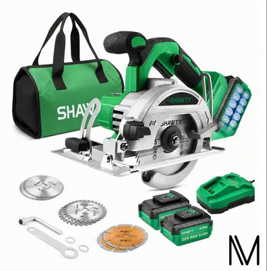 Sierra Circular Electrica, Con 2 Baterías 4.0ah, Profundidad De Corte Ajustable 90°-45° Para Cortadora De Madera, Metal, Plástico - Verde - Ver 1