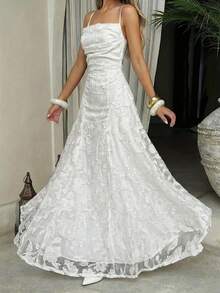 2026春夏新款优雅法式长裙，适合日常、约会、通勤、海滩、度假、办公室、情人节、镂空花卉、生日派对等场合，白色 - 白色 - 查看 5