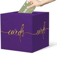 Purple Card Box With Gold Foil Design Paperboard 8.7" Card Box For Birthday Wedding Party Graduation Retirement Anniversary Valentine's Day And  Showers Raffle Or Money Box - Purple Card Box With Gold Foil - View 8
