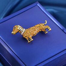 1pc New Cute Cartoon Puppy Brooch, Rhinestone Alloy Fashion Versatile Animal Pin Clothing Accessory - Yellow Gold - View 2