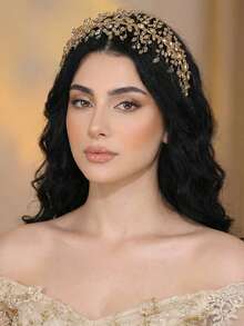 1pc Fashionable Handmade Rhinestone Headband, Suitable For Weddings, Parties, Celebrations, And Daily Wear - Champagne - View 5