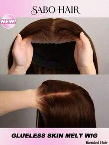 26英寸巧克力棕色无胶假发，真人前额发丝，预先拔毛，预先剪裁，5*5即戴即走，13x4/13x6高清蕾丝前假发，200%密度，4号色混色直发蕾丝假发 - 棕色 - 查看 2