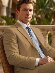 2pcs Men's 2 Piece Brown Linen Suits For Men Slim Fit Casual Beach Wedding Summer Grooms Groomsmen Linen Blazer Pants Suit - 棕色 - 查看 4