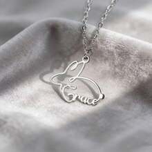 1PC Custom Rabbit Name Necklace Personalized Cute Pet Bunny Nameplate Necklace Stainless Steel Minimalist Line Rabbit Necklace Gift For Her Ladies Animal Jewelry - Multicolor - View 8