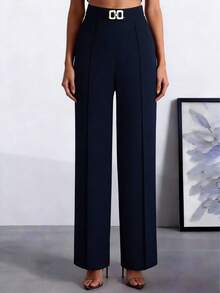 Women's High Waist Pants, Stylish Design, Suitable For Work, Business, Casual, Slimming, Versatile, Spring/Summer - Blue - View 8