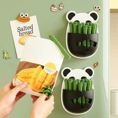 12个大号密封夹 + 可爱熊猫造型收纳盒，冰箱磁吸式密封夹，熊猫造型密封夹收纳盒，防潮保鲜，厨房、家居、办公室适用，新年送亲友的完美礼物