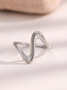 1pc Minimalist Geometric Line Open Ring, Fashionable Elegant Vibe, Stainless Steel Gold Plated, Suitable For Women's Daily, Party, And Date Wear - Open Ring - View 5