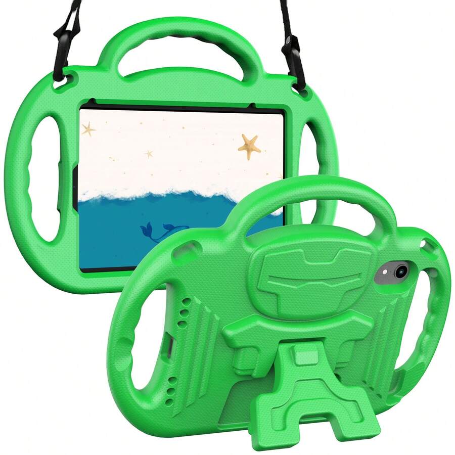 Kids Tablet High Protection Shock-Absorbing Handle Stand Shoulder Strap Protective Case - Green - View 1