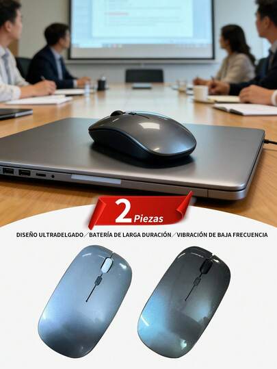 2 piezas Mouse Recargable,Ratón inalámbrico Ratón inalámbrico recargable para juegos en portátiles,con Receptor USB, 3200 dpi  Clic Silencioso, Luz de Respiración de Retroiluminación Colorida.