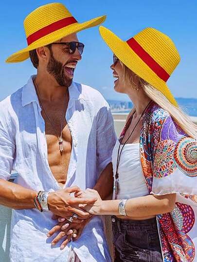 Sombrero de paja amarillo con cordón, sombrero de playa de verano, gorra deportiva unisex para exteriores, decoración de fiesta de cumpleaños de verano, estilo japonés