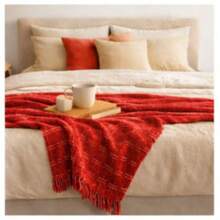 Luxurious Striped Sofa Throw 180x240 Handmade Decoration - Red With White Line - View 8