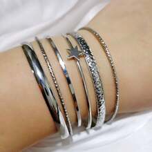 6pcs/Set Elegant Star Shaped Bangle Bracelet Set, Suitable For Wedding, Gala, Music Festival, Holiday Gift, Daily Wear - Silver - View 2