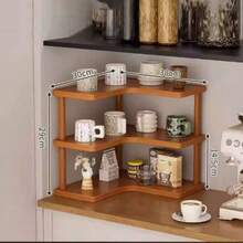 Multi-Tier Wooden Corner Shelf, Office Desk Storage Organizer, Layered Display Rack, Kitchen Spice Rack, Cup Holder For Mugs, Coffee Cups, Tea Sets - Multicolor - View 14