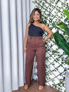 Women's Tailored Trousers, High-Waisted Wide Leg, Elegant Formal Style - Dark Brown - View 5