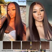 Straight Lace Front Wigs Human Frontal Hair 30 Inch 13x4 Lace Front Wig Virgin Hair 200% Density Hd Transparent Bone Straight Blended Hair Wig Chocolate Brown Pre Plucked Bleached Tiny Knots Real Lace Frontal Wigs For Women - Brown - View 11