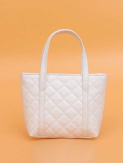 1pc Girls' Luxury PU Tote Bag, Minimalist Handbag With Phone & Coin Pouch, Fashionable Embroidered Rhombus Pattern, Suitable For Party, Shopping, Casual Wear, Gift