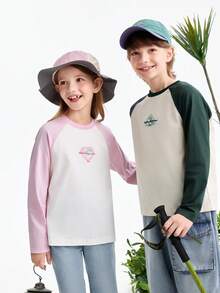 Annil [Pure Cotton Quick-Drying T-Shirt] Children's Raglan Sleeve Asymmetrical T-Shirt, New Spring 2026 Style, Sports Base Layer - Yanman Pink - View 3