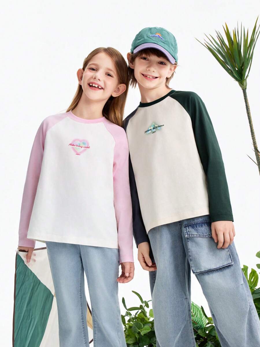 Annil [Pure Cotton Quick-Drying T-Shirt] Children's Raglan Sleeve Asymmetrical T-Shirt, New Spring 2026 Style, Sports Base Layer - Yanman Pink - View 1