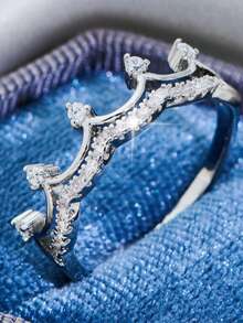 女士奢华皇冠戒指，白金镀层镶钻闪亮戒圈，独特公主风戒指 - 戒指 - 查看 6