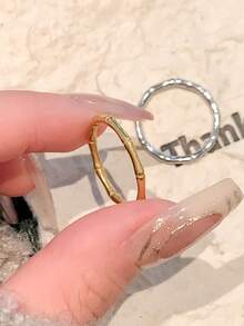 1枚时尚简约18K镀金不锈钢竹节戒指，适合女性日常佩戴、送礼，防水防褪色首饰 - 戒指 - 查看 6