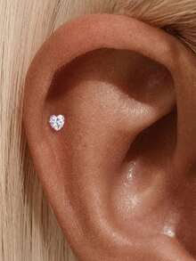 1Pc 925 Sterling Silver Moissanite Classic Geometric Elements Stud Earring Flat Back Cartilage Helix Piercing Hypoallergenic Pure Silver Suitable For Women'S Daily Wear,Wedding,Parties, And Banquet Occasions - Silver - View 3