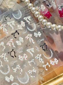 1pc Black And White Bow Tie Polka Dot Lace Semi-Circular Yarn Bow Tie Ribbon Exquisite DIY Paste Nail Art Stickers Nail Stickers - Multicolor - View 7