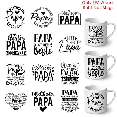 12pcs German Dad Theme UV Transfer Stickers - German Dad Sayings Themed Pattern Stickers Suitable For DIY Crafts, Mugs, Laptops, And Water Bottles, Self-Adhesive Plastic Decals, For Art & Crafts Stickers Perfect Father's Day Gift For DIY Mug Decoration